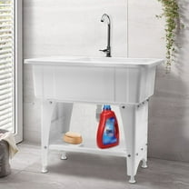 Freestanding Plastic Laundry Sink with Washboard PP 29.06gal Indoor and Outdoor Utility Sink Laundry Tub for Laundry Room Bathrooms Utility Rooms Garages 32.28*22.44*9.84in