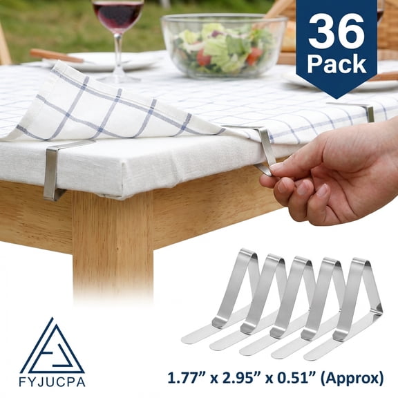 36PCS Tablecloth Clips Set Stainless Steel Table Cloth Cover Clamps Heavy Duty Outdoor Tablecloth Fixing for Restaurant Picnics Banquet Weddings Graduation Party (Sliver)