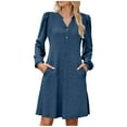 thumbnail image 3 of Oksale Sweater Dresses for Women with Pockets Ribbed Knit Dress Elegant V Neck Long Sleeve Mini Dresses Formal Winter Dress for Holiday Blue S, 3 of 9