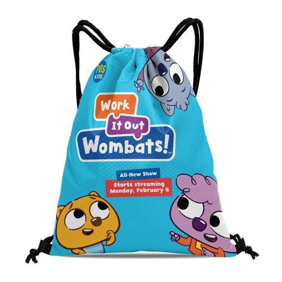 Work It Out Wombats! Drawstring Backpack Bag Party Favors Goodies Merch Gym Waterproof Swimming Beach Fans