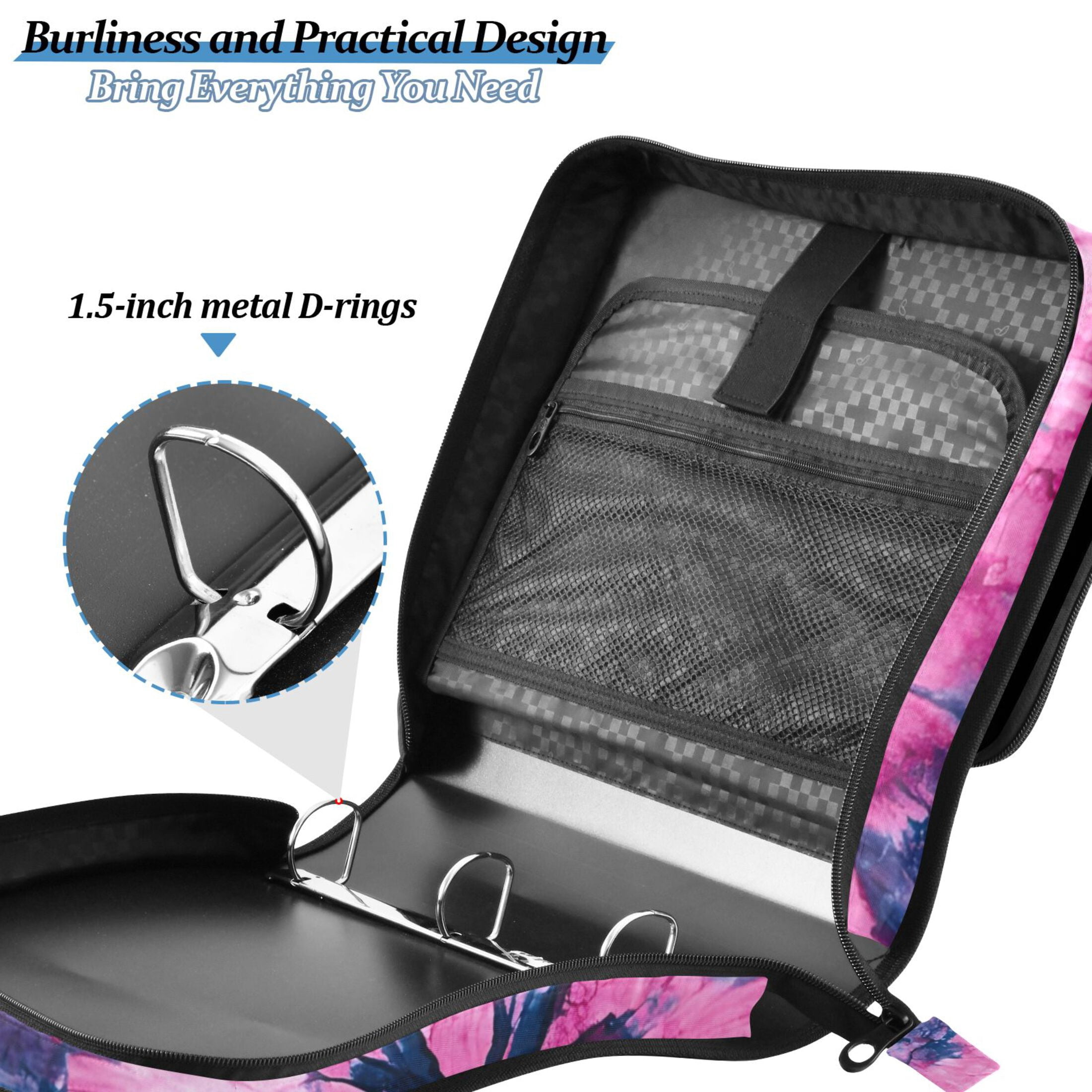 ALAZA Zipper Binder Tie-dye Navy 3 Ring Trapper Keeper File Folder Organizer Bag