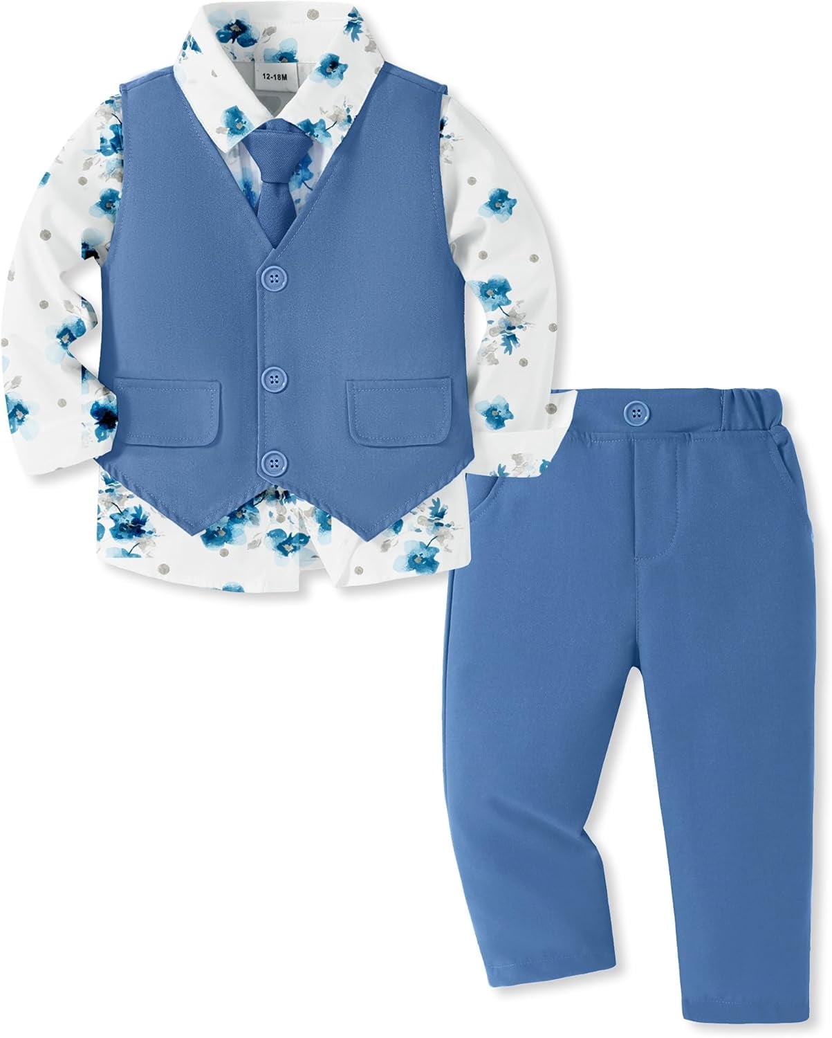 SANMIO Toddler Boy Suit Baby Boy Church Clothes Formal Dress Baptism Outfit Sets Shirt+Tie+Vest+Pants Kids Tuxedo 1-5T Boys Wedding Clothes