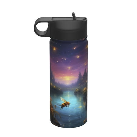 

KLL Magical Bees Twilight River Pattern 18OZ Water Bottle With Straw Stainless Steel Sports Water Cup Flask Sports Water Cup Flask Wide Mouth Travel Thermal Mug