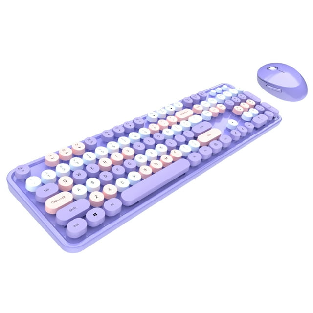 Mofii Sweet Keyboard Combo Mixed Color 2.4G Wireless Keyboard Set Circular Suspension Key for PC Laptop Purple