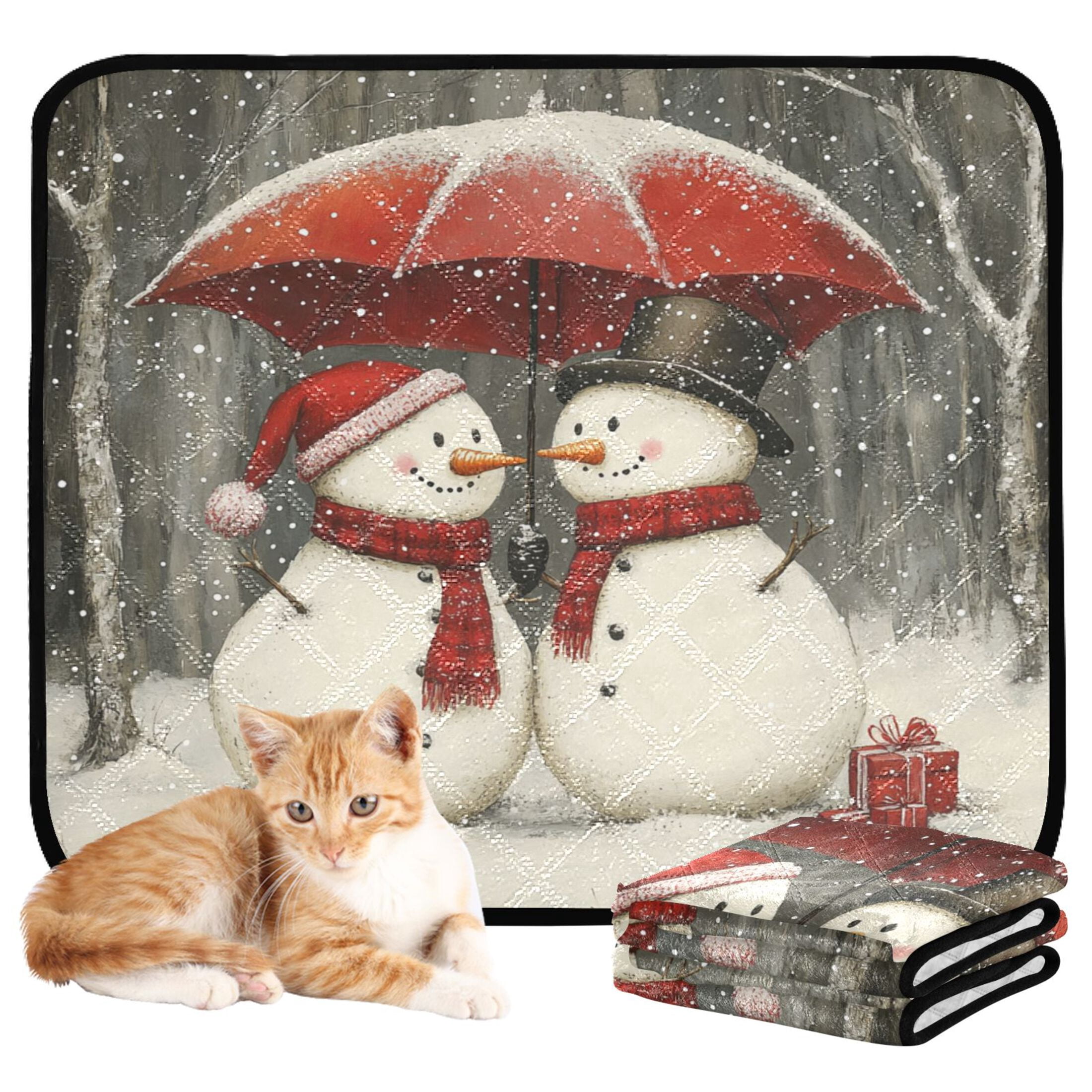 Qxltty Snowman Couple Cat litter Pads Pet Set of 2 Diaper Mats Center Anti-leakage Layer Absorbent Soft and Comfortable