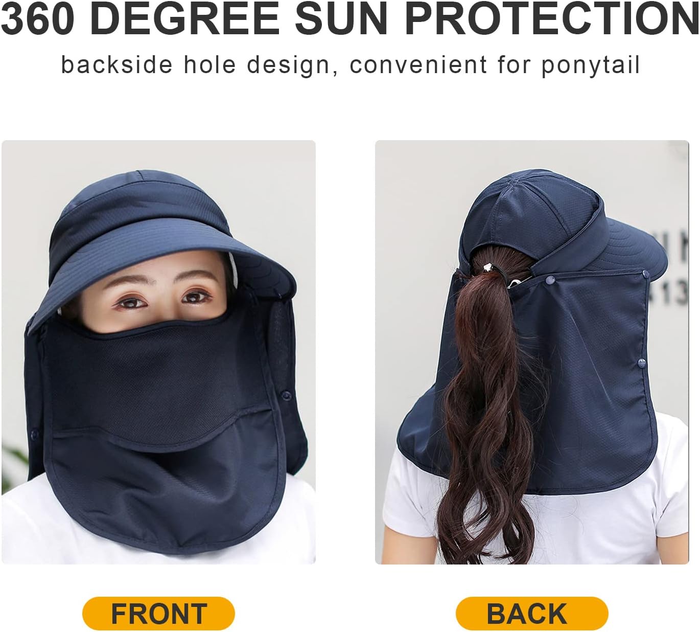 Women Wide Brim Face Mask Sun Hat Detachable Neck Face Flap 