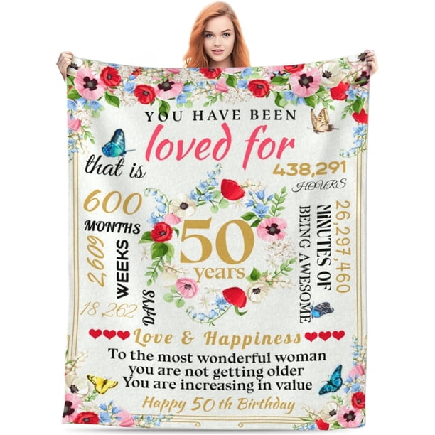 LHSHID 50th Birthday Gift for Women Happy 50 Year Old Gift Blanket 50th Birthday Gift Ideas for Her 50th Birthday Decorations for Women Mom Wife Sister Friends 60"x80"