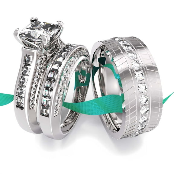 Wedding Ring Sets His And Hers Couples Women 925 Sterling Silver Square Cut Moissanite Man Titanium Wedding Bands