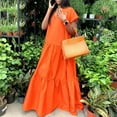 thumbnail image 4 of Summer Clearance!Brilliant Womens Dresses Plus Size Women's Summer Casual V-Neck Solid Short Sleeve Dresses Orange M, 4 of 7