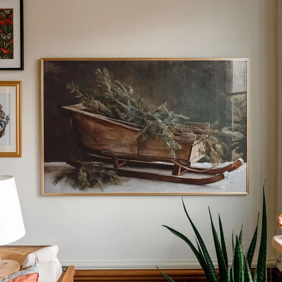 Rustic Christmas Sled : Winter Farmhouse Poster, Size 24''x36''-Gategoo