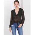 thumbnail image 3 of INSPIRE CHIC Top de gasa transparente con mangas largas y cuello en V profundo para mujer Negro M, 3 of 6