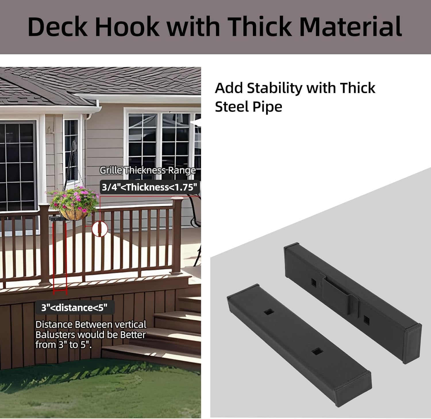 Deck Hook Railing Mount - Heavy Duty Metal Shepherds Bracket for Outdoor Plant Hanger, Bird Feeder Hooks, Flower Baskets, Lanterns 360° Rotating Pole, Extended Arm