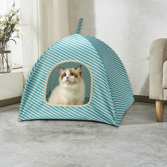 DAMAI Pet Tent for Cats & Small Dogs,Dog Cat House Tent with Breathable Mesh,Portable Washable Waterproof Pet Tents with Cool Mat for Camping, Beach, Park - Semi-Enclosed Hideaway(Green)