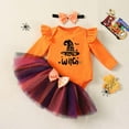 thumbnail image 2 of FYDUU Baby Girls Halloween Outfits 3 Piece Set Cute Pumpkin Long Sleeve Romper Skirt Headband Party Wear For Toddlers Casual School Outfit Soft Comfy Clothes 3-6 Months, 2 of 7