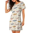 thumbnail image 2 of Fotbe Striped Vintage Planes Bata de Dormir para Mujer con Estampado, Camisón de Algodón de Manga Corta, Ropa de Dormir Casual, 2 of 6