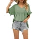thumbnail image 3 of Camisetas de manga corta para mujer, camisetas casuales con mangas con volantes en V para mujer, camisetas casuales para mujer, máxima confiabilidad, 3 of 6
