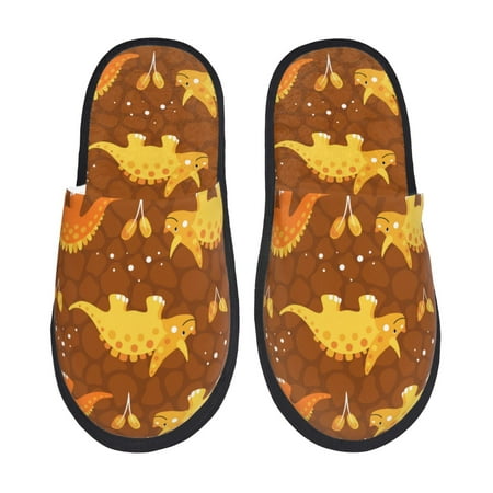 Balery Dinosaurs and Leaves Slient Indoor Furry Fleece Comfort House Shoes Soft Non-Slip Home Shoes Cotton slippers House Slippers-- Large