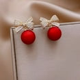 thumbnail image 2 of Sdmnsg-T Christmas Earrings for Women Rhinestone Pearl Bow Earrings Holiday Jewelry Gifts Christmas Outfits for Women Stocking Stuffers, 2 of 5