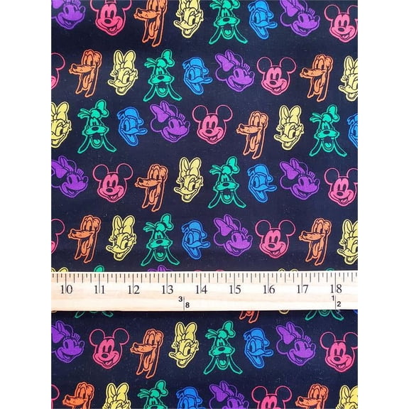 100% Cotton Fabric "Mickey Mouse, NEON characters" Print /45" Wide/Sold By Yard
