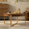 thumbnail image 3 of BSHTI 33.86"Modern Retro Splicing Round Coffee Table,Fir Wood Table Top with Gold Cross Legs Base, 3 of 16