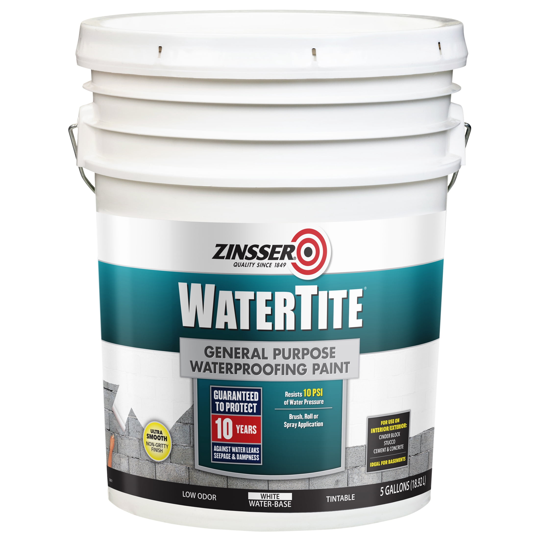 (2 pack) White, Zinsser WaterTite Matte General Purpose Waterproofing Paint, 5 gallon, 1 Pack