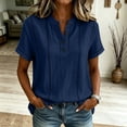 thumbnail image 6 of Henley Shirts for Women Cotton linen Short Sleeve Stitched Dressy Casual Summer Boho Button Tops Loose Fit Tunic Top Work Blouses,3XL, 6 of 8