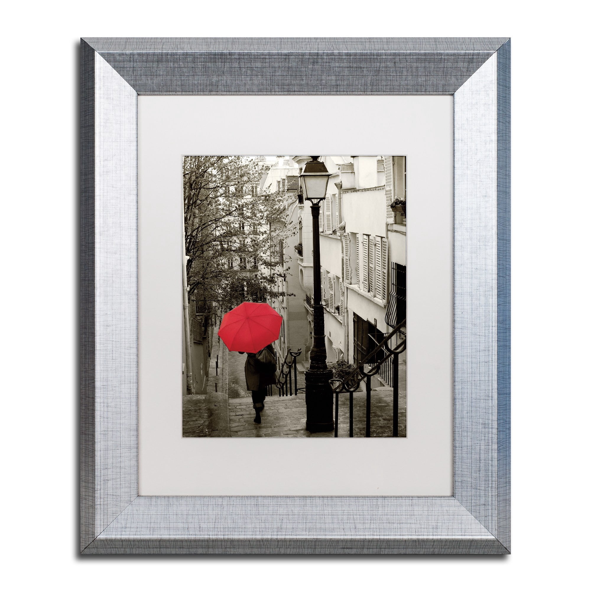 Trademark Fine Art "Paris Stroll II" Canvas Art by Sue Schlabach White Matte, Silver Frame