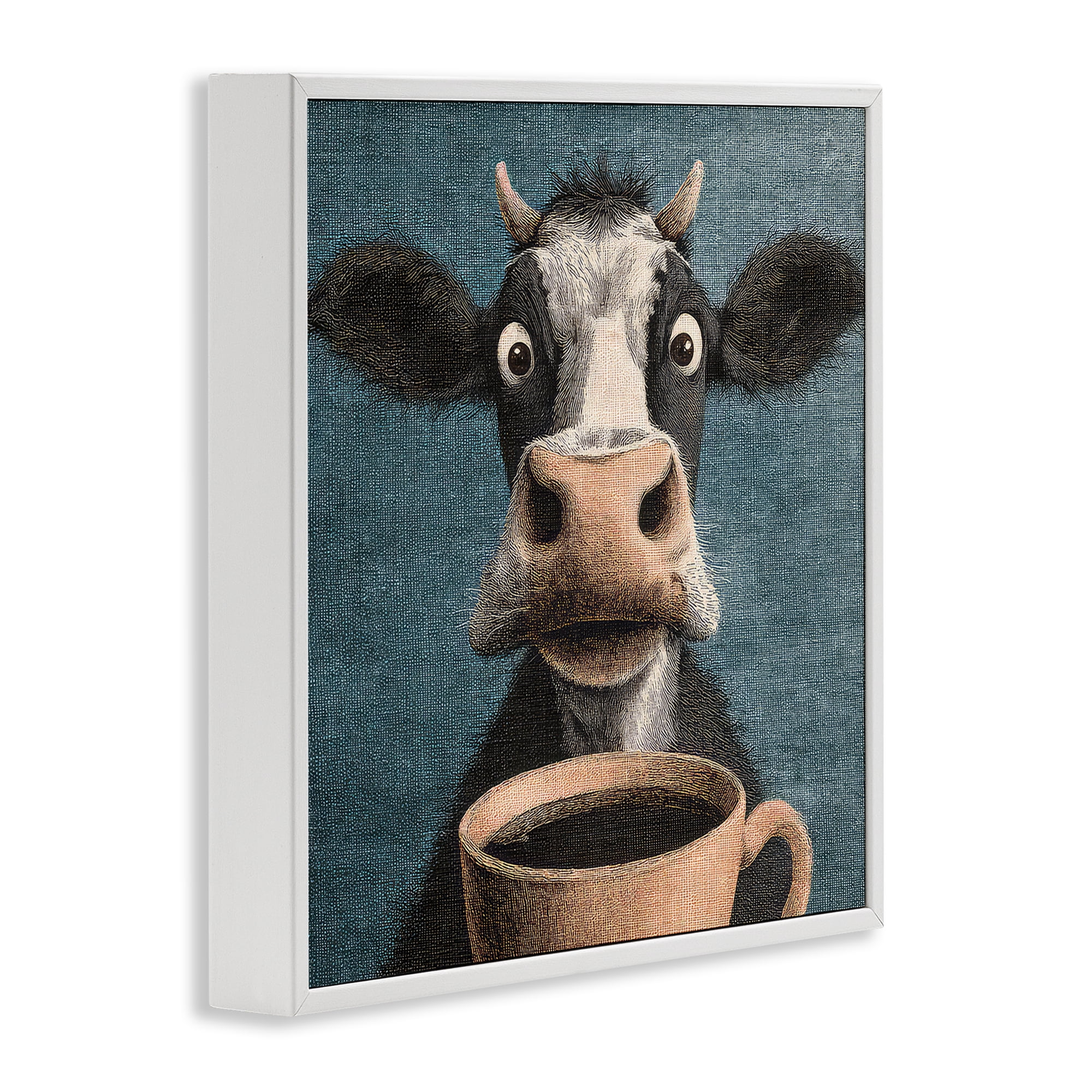 Stupell Industries Grumpy Cow & Coffee White Framed Giclee Art, design by The Wands Want