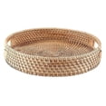 thumbnail image 1 of Bandeja redonda de ratán decorativa tejida para otomanas con asas para mesa de centro, color natural y pequeño., 1 of 4