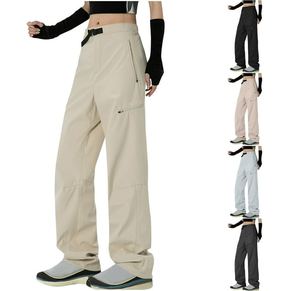 Women Casual Pants with Pockets Plus Size Elastic Waist Women's Waterproof Outdoor Hiking Pants Workwear Trousers Black L