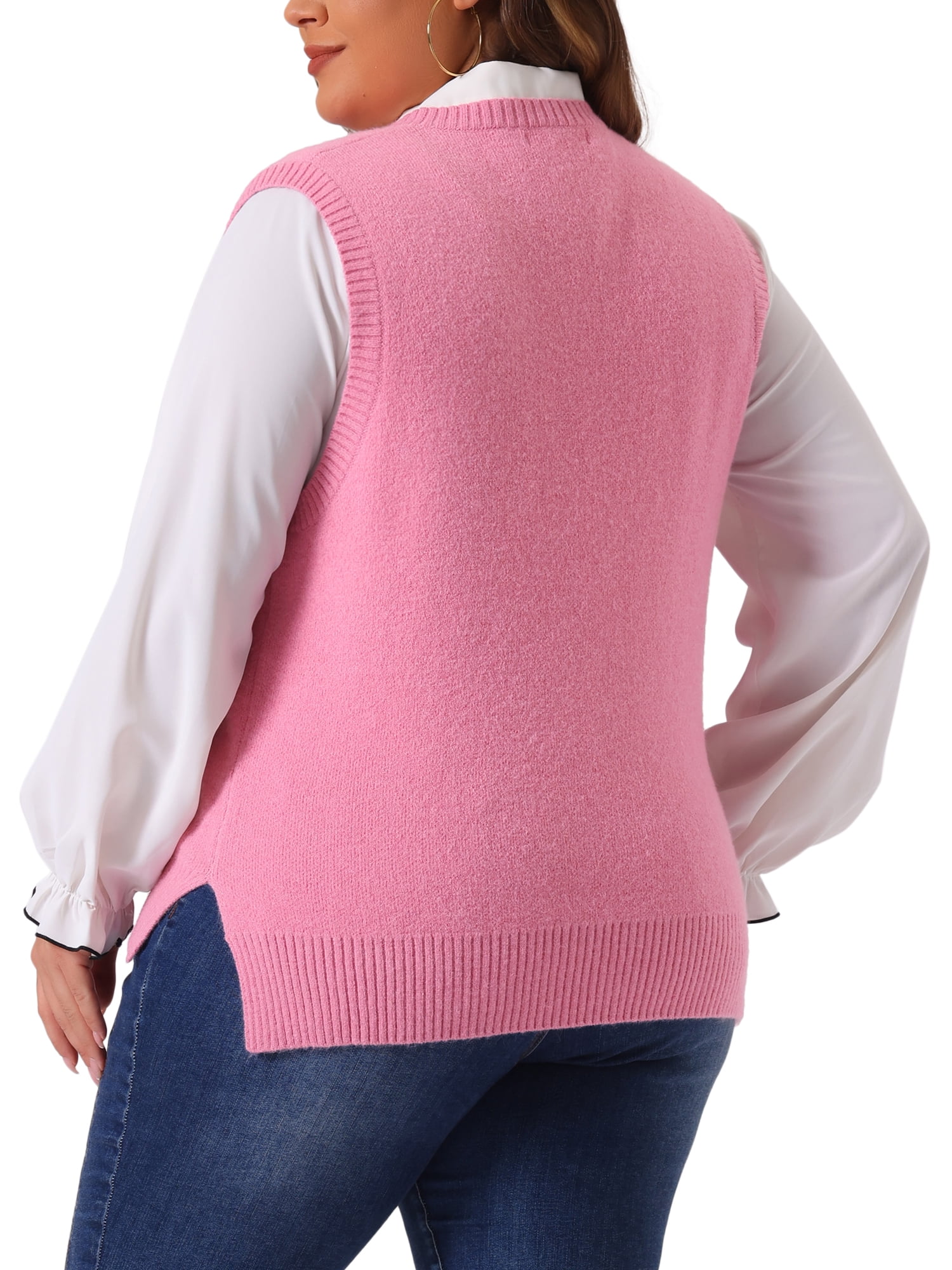 DARING DIVA Women's Plus Size V Neck Knit Sweater Vest 3X Pink