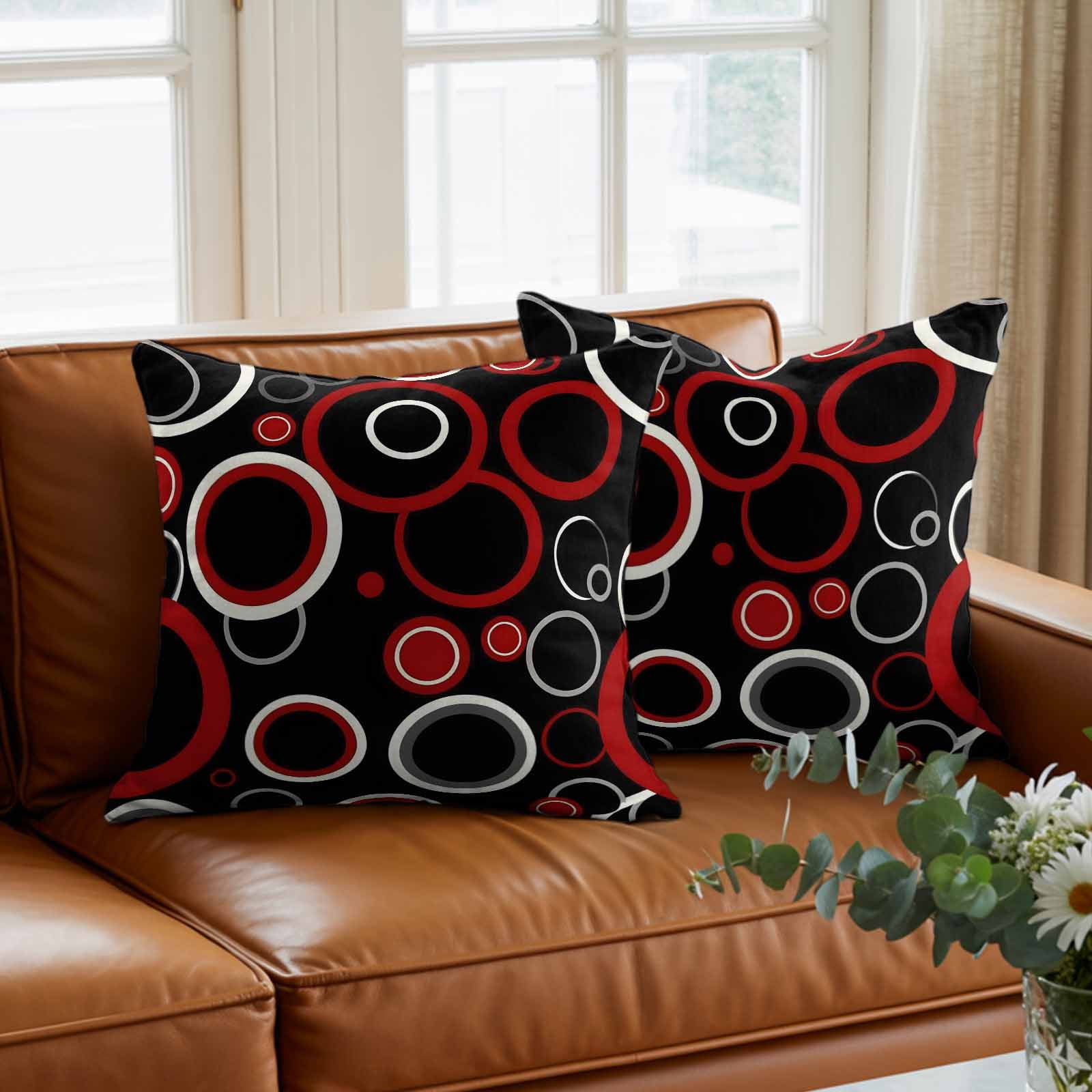 Pillow Covers 26x26 Inch, Red Black Linen Pillowcase with Invisible Zipper, Abstract Modern Geometric White Grey Circle Decorative Throw Pillow Covers Cushion Case for Couch Sofa Bed Living Room