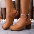 thumbnail image 5 of GERsome Chunky Block Heels Women's Sandals Closed Toe Slip-On Slingback Work Party Dress Pumps Shoes Brown Size 7, 5 of 6