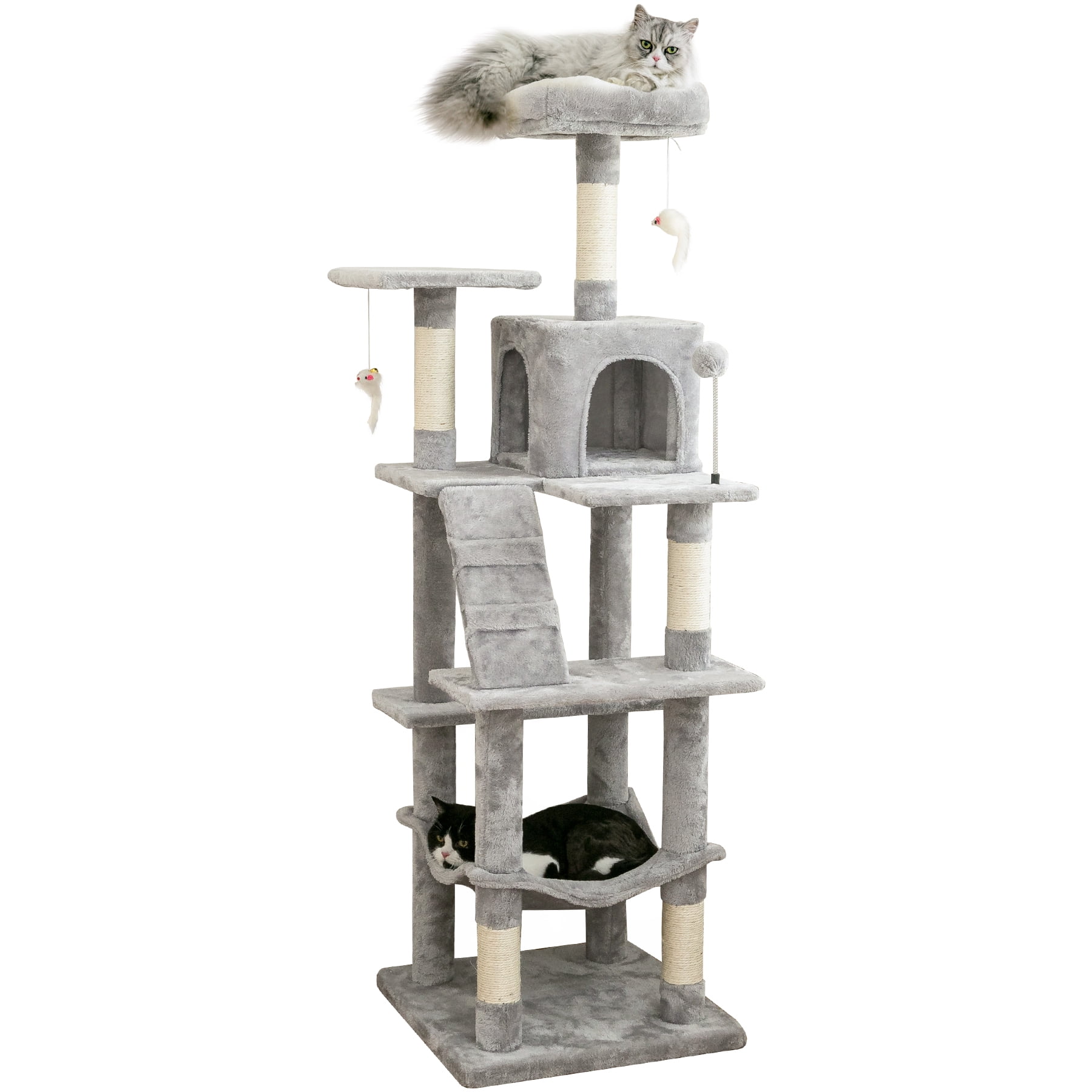 MWPO 63.8in MultiLevel Cat Tree with Condo and Scratching Post Tower,Light Gray