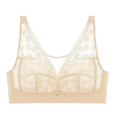 Arnsht Women s Wireless Lace Triangle Tops Minimizer Lifting Large Size Thin Soft Comfort Breathable Bra Without Steel Ring Beige 42/95CD