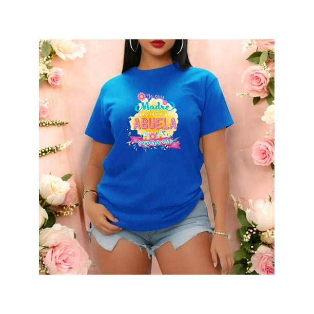Playera Blusa Mujer Yo Soy Madre y Además Abuela, Supera Eso Ropa Casual Divertida para Abuelas con Estilo Color Aqua Talla Grande Marca Emil SaEs
