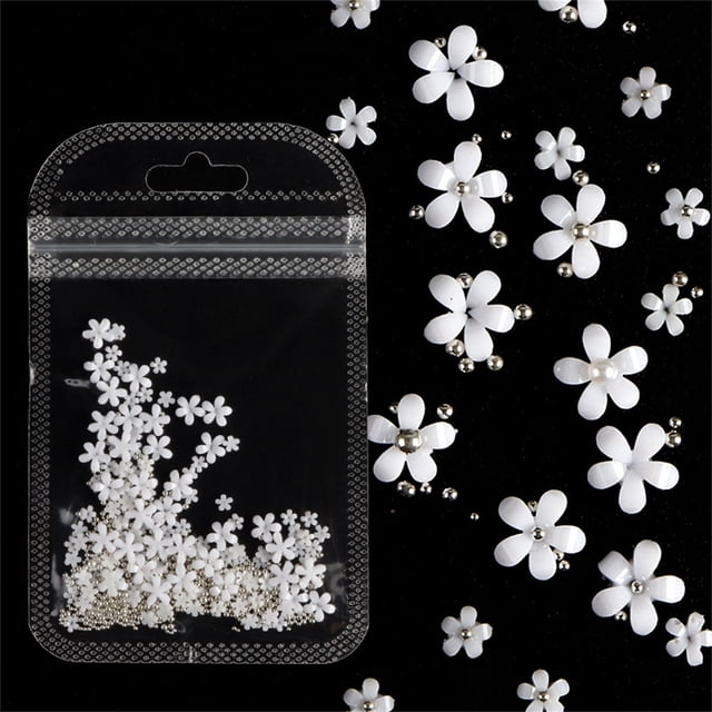 Fiudx Calcomanía de Flores para Decoración de Uñas, Perlas de Estrás Glamorosas, Cuentas de Caviar Doradas, Suministros para Decoración de Uñas