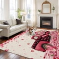 thumbnail image 2 of Large Area Rugs for Living Room Bedroom, Valentine's Day 5'x8' Rug Washable Carpet Runner Indoor Outdoor, Romantic Love Truck Roses Plaid Beige Non Slip Floor Mats Rug for Kitchen, Bathroom, 2 of 8