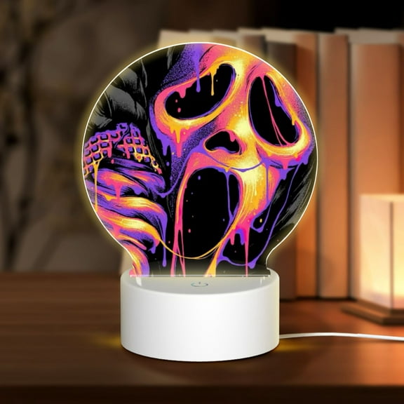 Scream Ghostface Round Acrylic Night Light 3-Color Touch Control Sleep Light Table Lamp For Bedroom, Desk