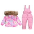 thumbnail image 4 of lnmuld Two Piece Girls Insulated Snowsuit Set Warm Winter Padded Overalls with Hooded Coat for Outdoor Cold Weather Adventures Size:5-6 Years, 4 of 9