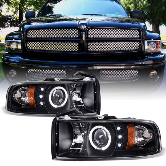 Blk 1994-2001 Dodge Ram 1500 94-02 2500 3500 LED Halo Projector Headlights Pair