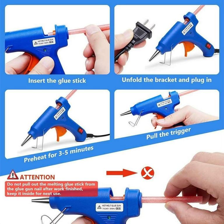 Hot Melt Glue Gun with 30pcs Glue Stick 7mm Mini Gun Thermo Electric Heat Temperature Tool, Blue