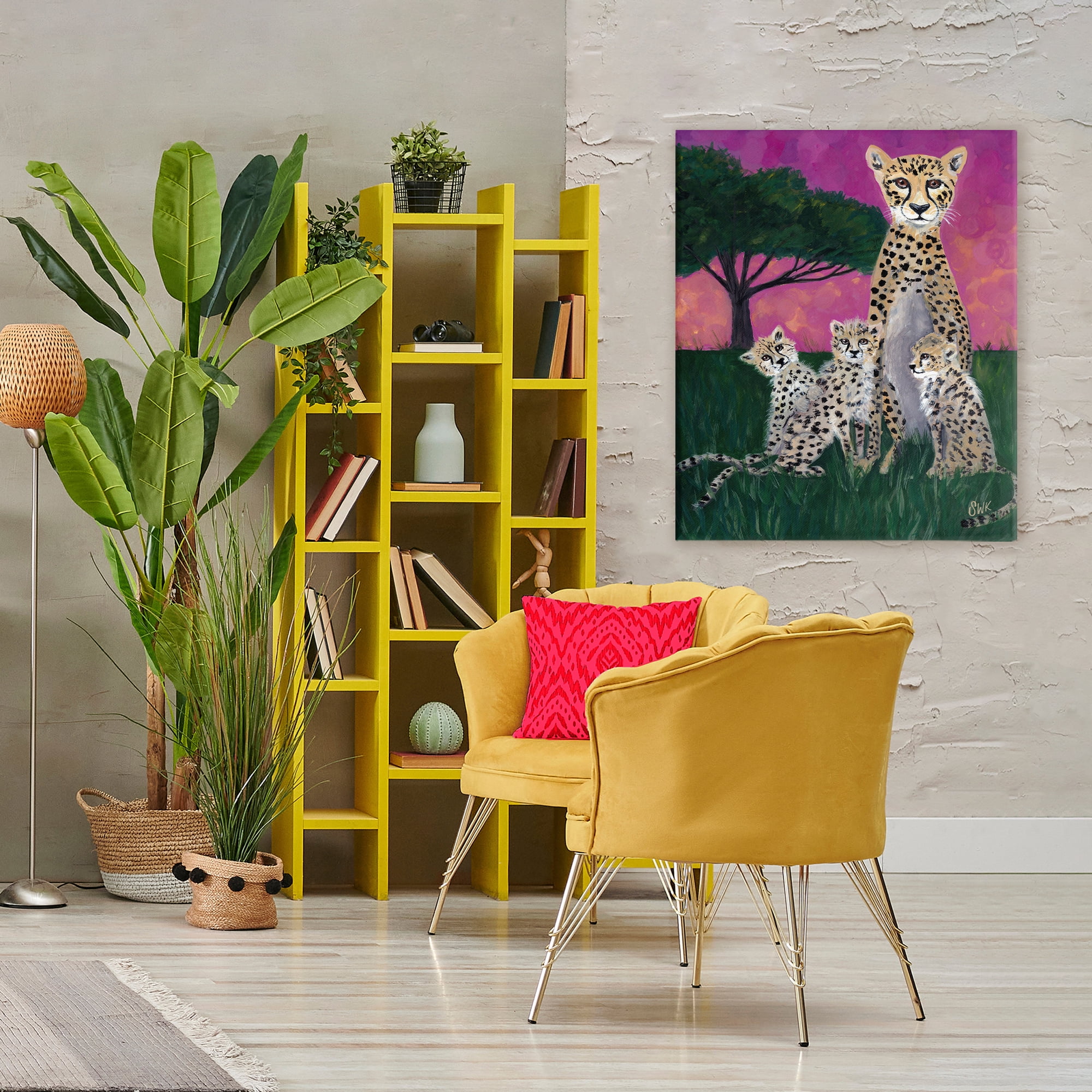 Stupell Industries Mama Cheetah & Her Cubs Canvas Wall Art, design by Sarah Waldron Kimball