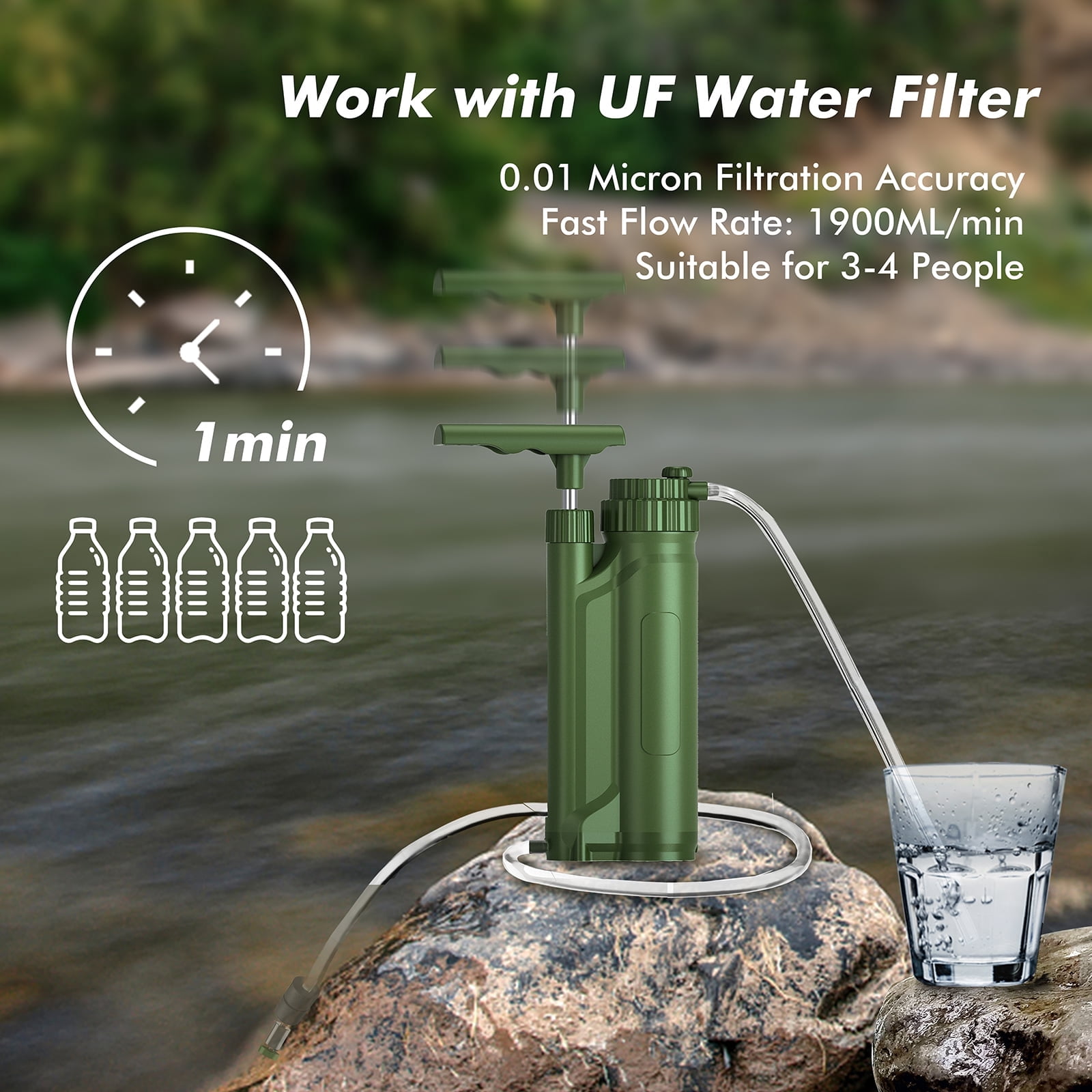 HIBIBUD Portable Water Filter Pump Outdoor Water Purification System Survival Gear for Camping Hiking Travel Preparedness