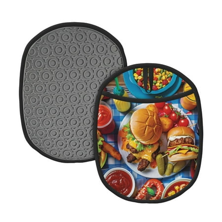 

Lukts Vibrant Picnic Food Spread Print Silicone Pot Mat Mitten With Hanging Loop Heat Resistant Oven Mitts Non-Slip Bbq Baking Smoking Potholders