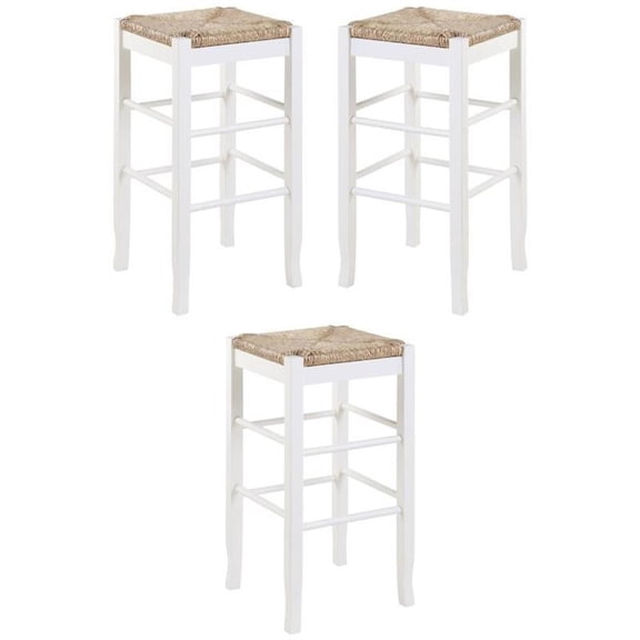 Home Square Square Rush 29" Stationary Bar Stool in White - Set of 3