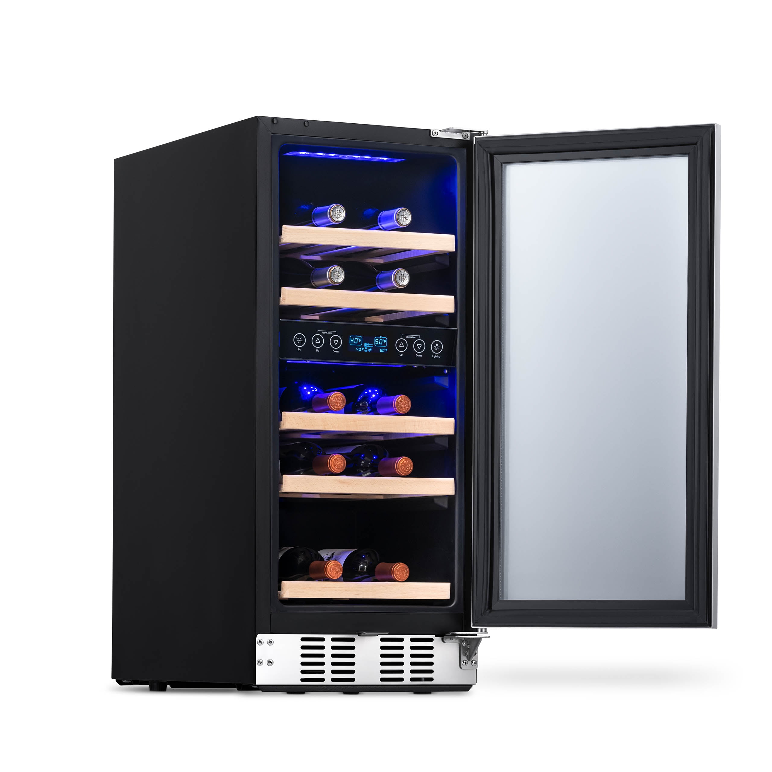 Newair 29 Bottle Wine Refrigerator Cooler, Built-in Dual Zone Fridge in Stainless Steel