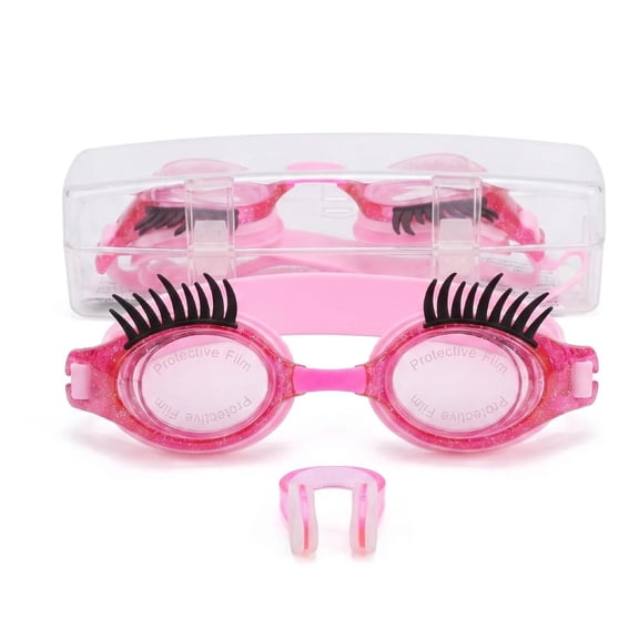 Youth Swim Goggles with Eyelashes Design, Anti-Fog UV Protection Swimming Glasses for Ages 4-16, Soft Silicone Seal No Leak, Adjustable Strap, Pink