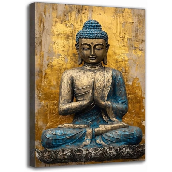 Framed Buddha Meditation Canvas Art Print - Serene & Vibrant Wall Decor for Modern Living Room and Bedroom, Warm Color Palette (8W X 12L)