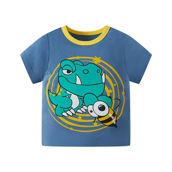 TAIAOJING Boy Eye-Catching T-Shirts Bee Dinosaurs Printed Short Sleeve O-Neck Stylish Cotton Tshirts Casual Top For 1-7 Years Kids Durable Playsuit Sunsuit Clothes